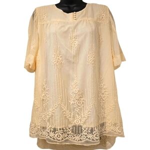 SUNDANCE Cream EmbroideredBoho Blouse - Size M New With Out Tags